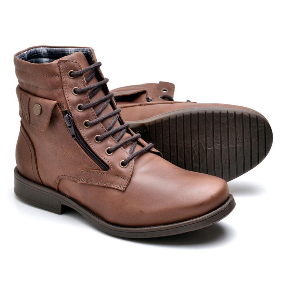 Bota Coturno Masculina Couro Amarração Conforto Moderno Marrom 3