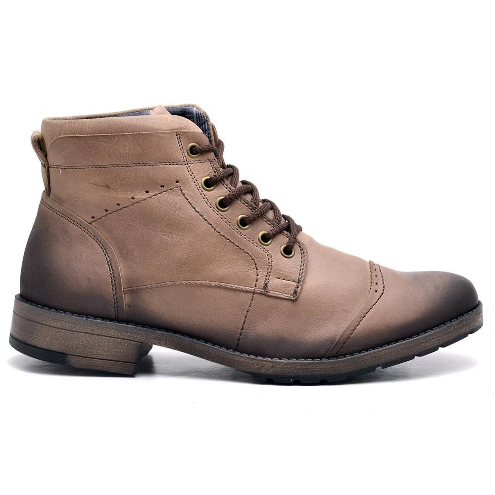 Bota Coturno Masculina Couro Cadarço Moderna Conforto Casual Marrom 1