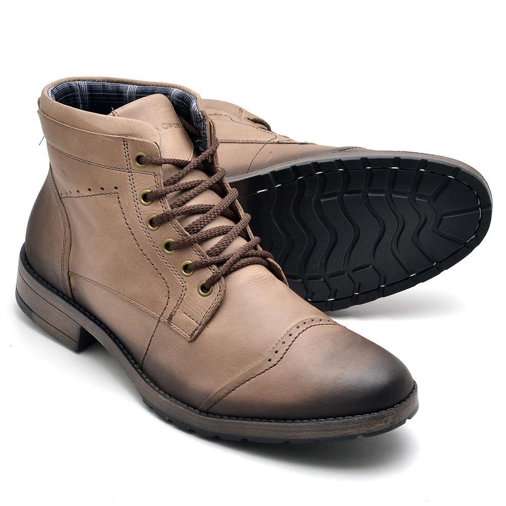 Bota Coturno Masculina Couro Cadarço Moderna Conforto Casual Marrom 3