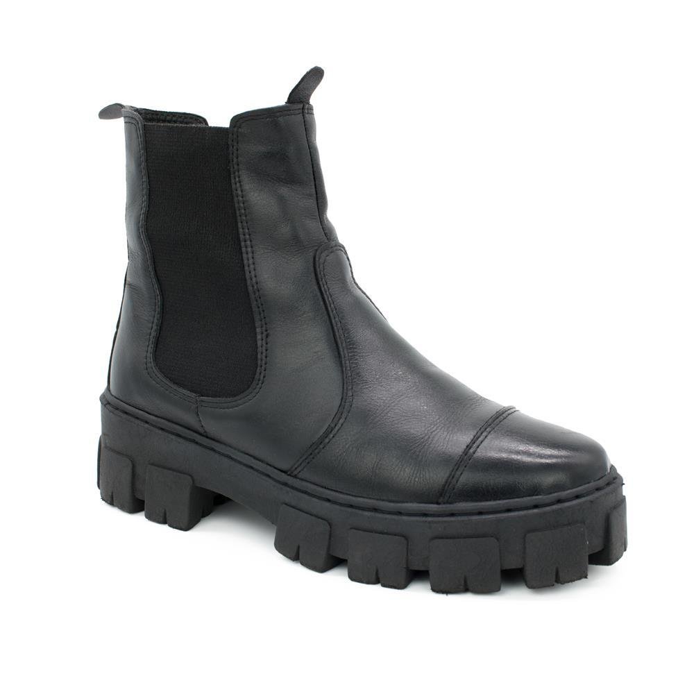 Bota Coturno Feminino Couro Cano Médio Elástico Moda Moderno Preto 2