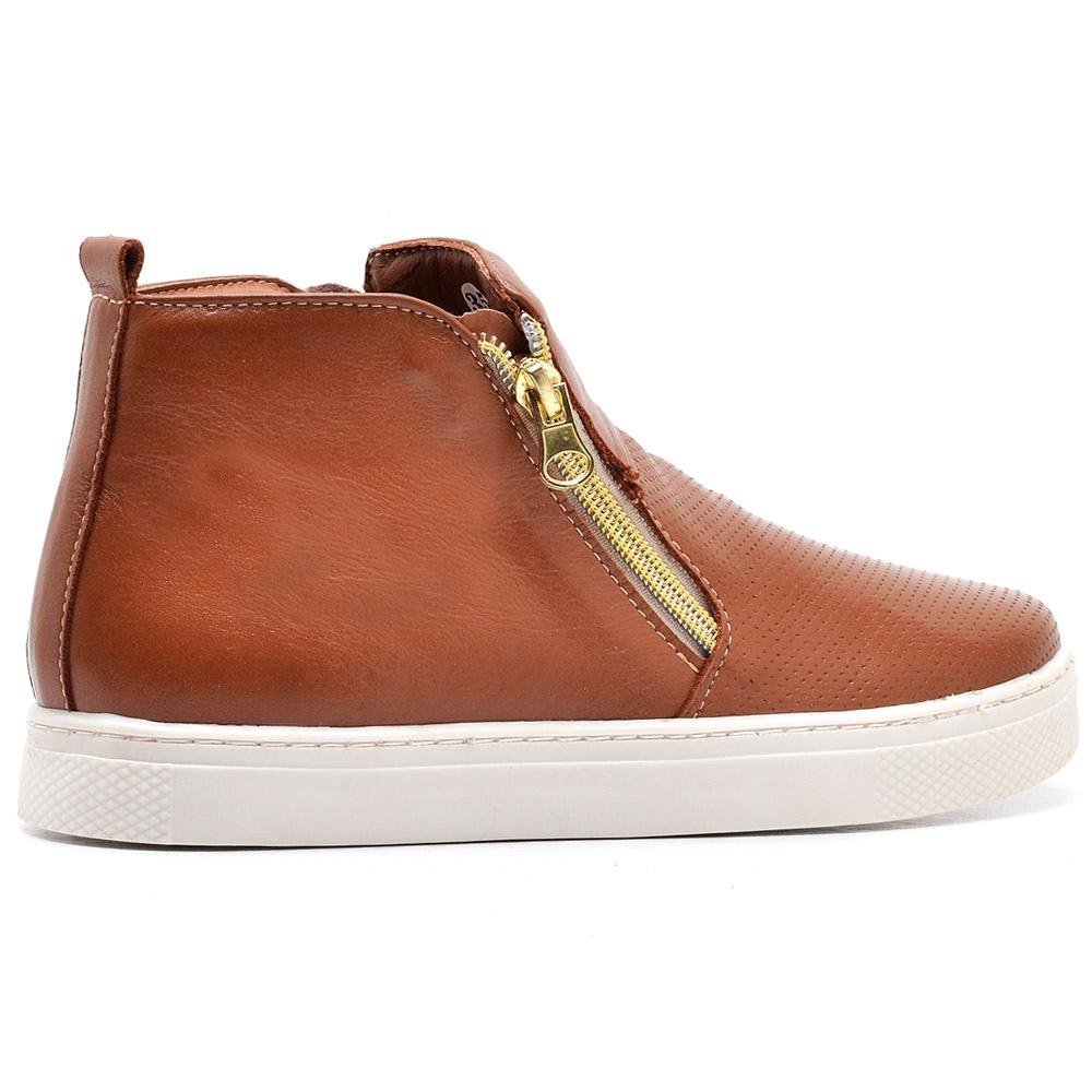 Bota Feminina Couro Zíper Cano Baixo Conforto Moda Casual Laranja 2