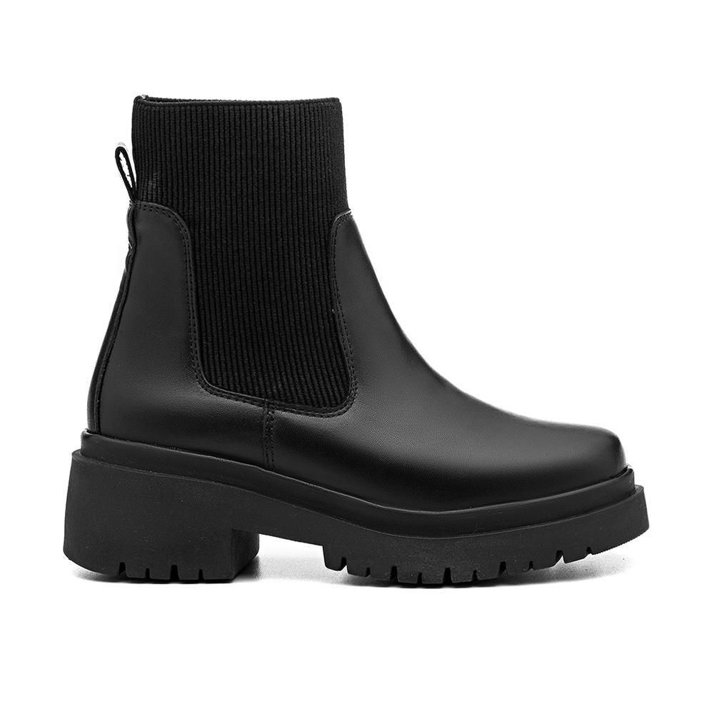 Bota Feminina Couro Chelsea Cano Curto Confortável Casual Preto 2