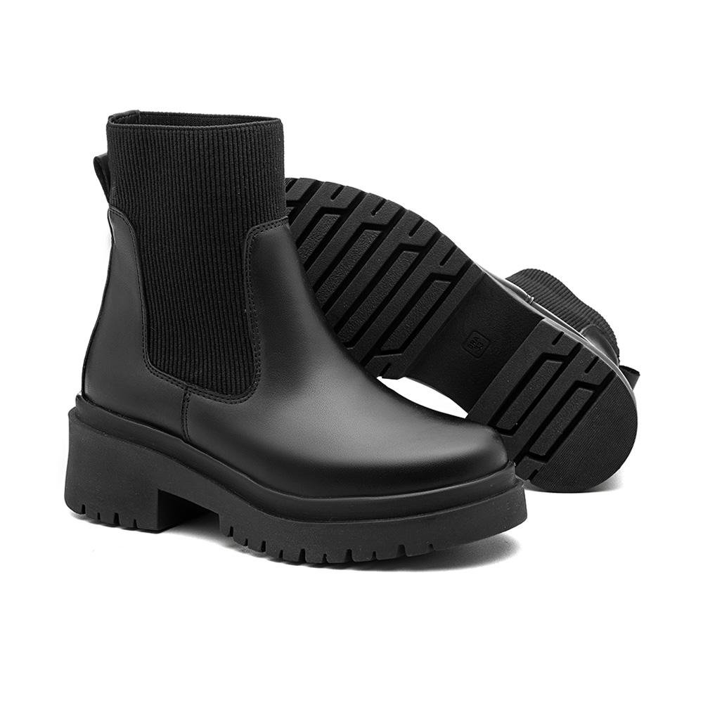 Bota Feminina Couro Chelsea Cano Curto Confortável Casual Preto 4