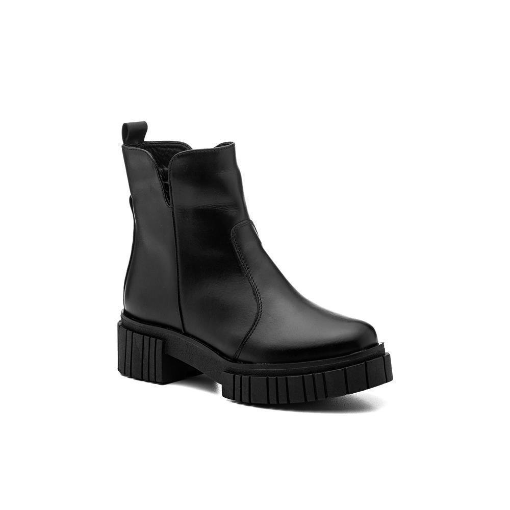 Bota Feminina Couro Chelsea Cano Curto Tratorada Confortável Preto 1