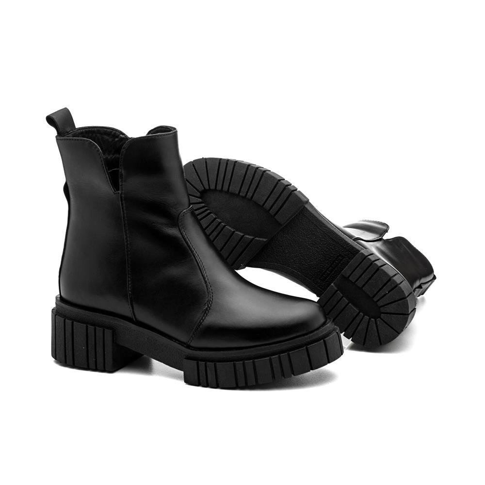 Bota Feminina Couro Chelsea Cano Curto Tratorada Confortável Preto 4