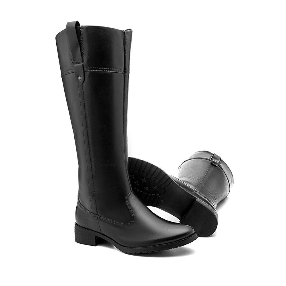 Bota Feminina Couro Montaria Cano Alto Confortável Casual Preto 4