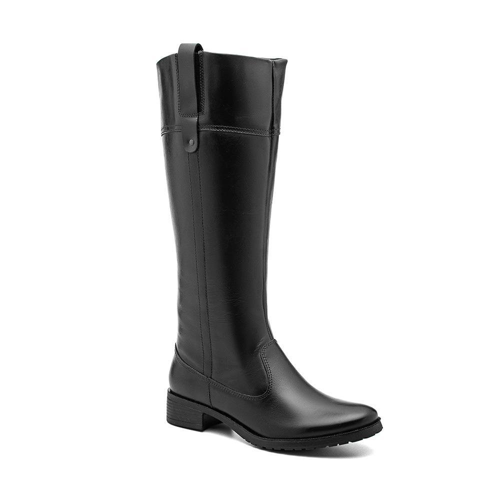 Bota Feminina Couro Montaria Cano Alto Confortável Casual Preto 1