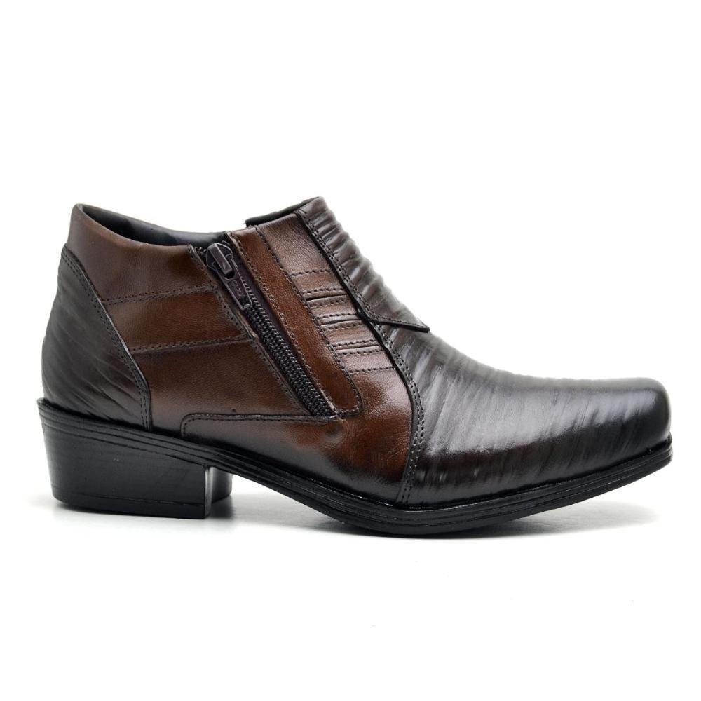 Bota Masculina Couro Cano Curto Bico Quadrado Zíper Casual Marrom 2