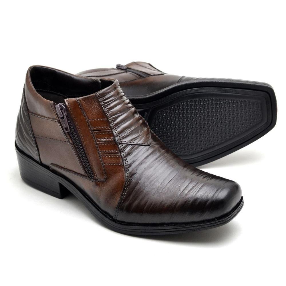 Bota Masculina Couro Cano Curto Bico Quadrado Zíper Casual Marrom 3