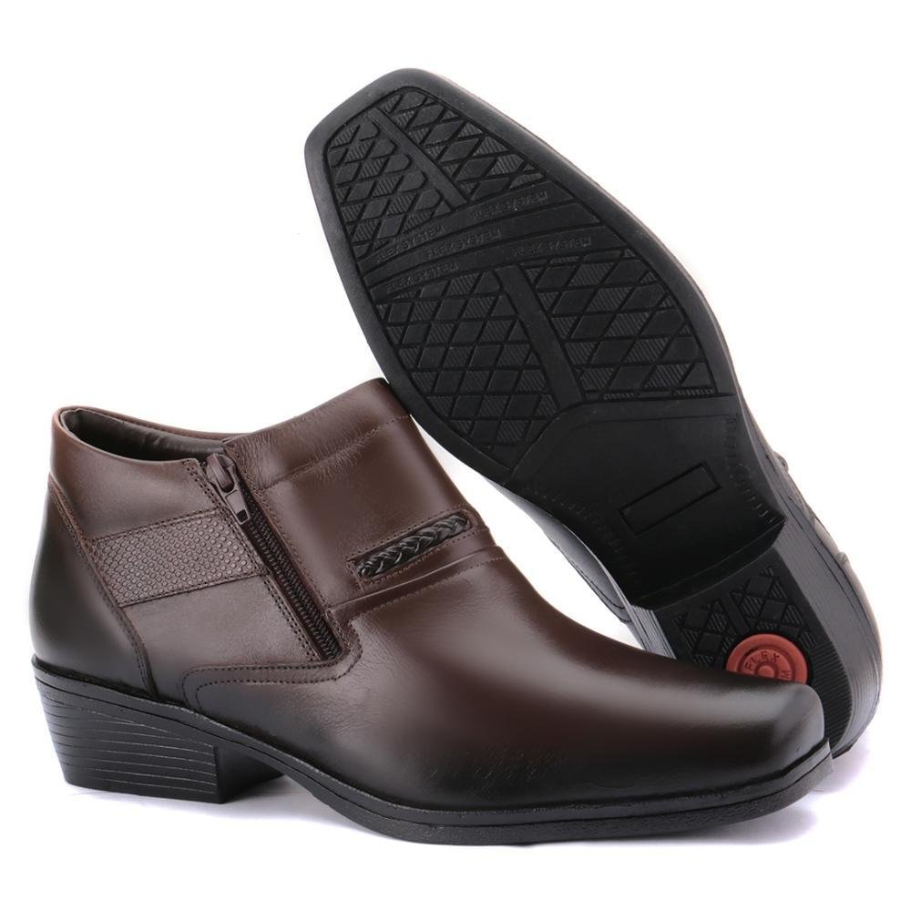 Bota Masculina Couro Bico Quadrado Detalhe Frontal Casual Marrom 4