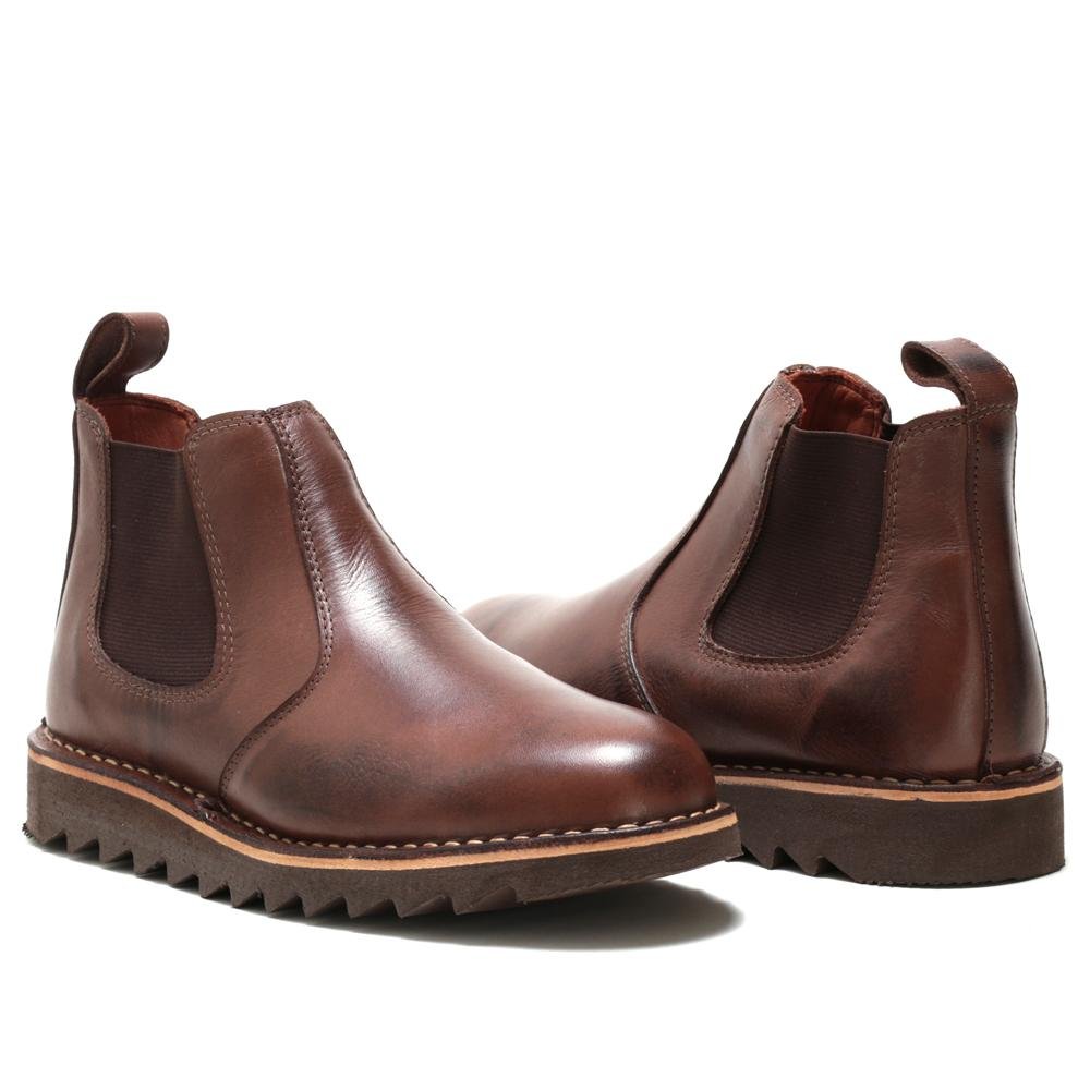 Bota Masculina Couro Tratorado Cano Curto Elástico Conforto Marrom 2