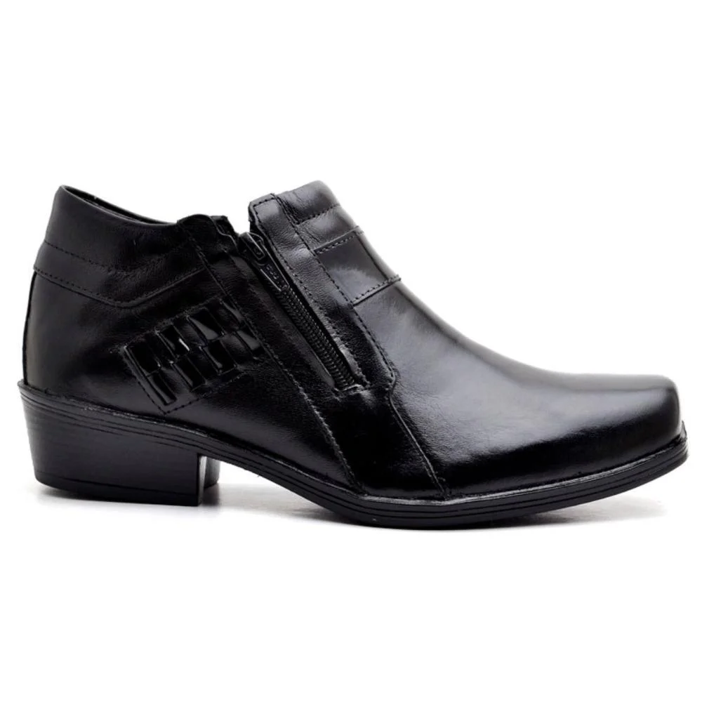 Bota Masculina Couro Cano Curto Zíper Detalhe Costuras Preto 2