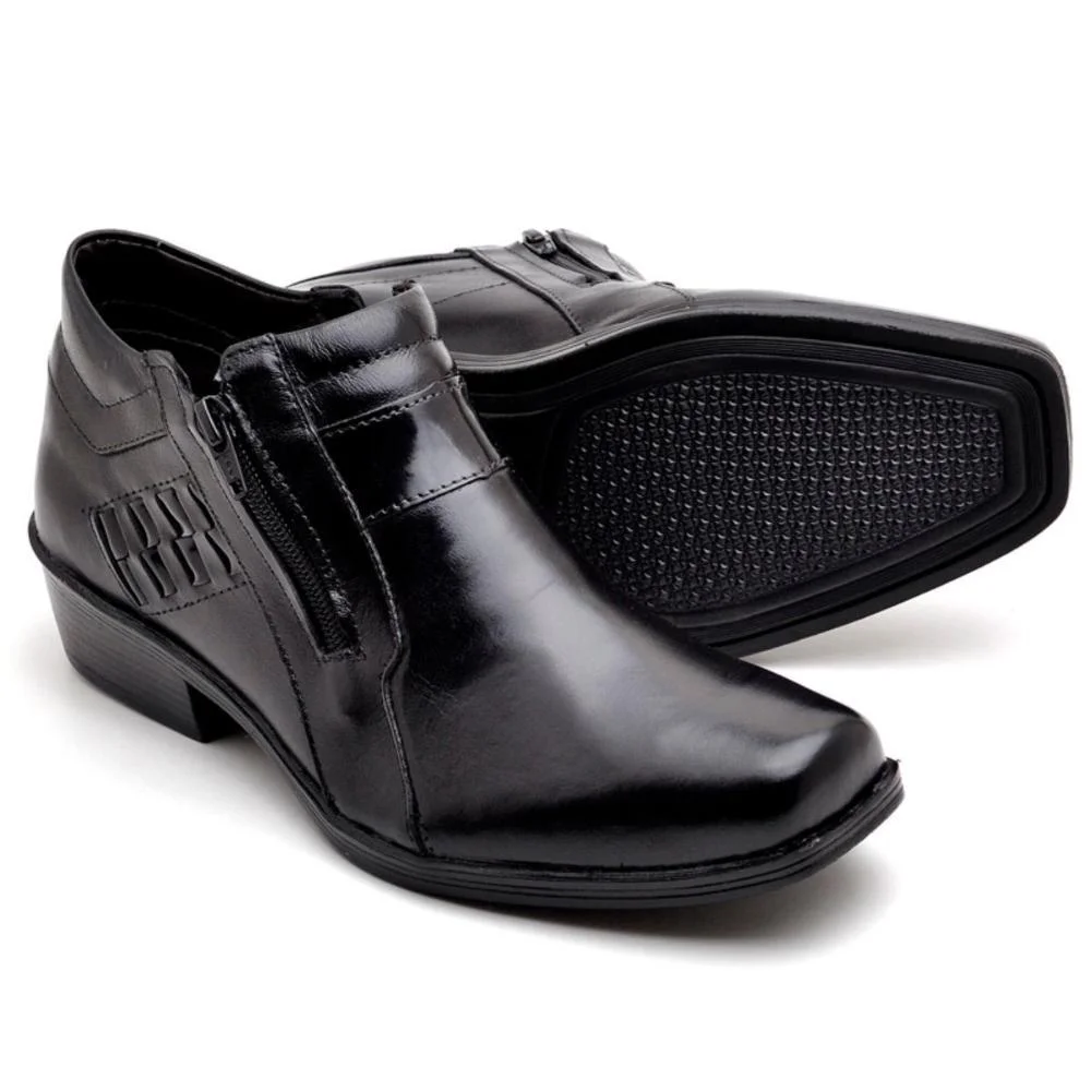 Bota Masculina Couro Cano Curto Zíper Detalhe Costuras Preto 3