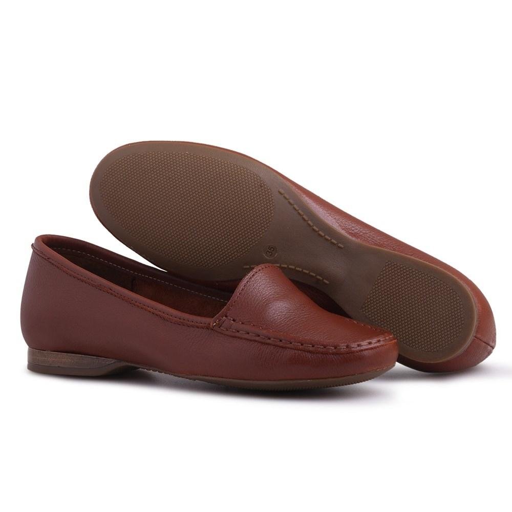 Mocassim Dockside Feminino Couro Liso Conforto Casual Marrom 4