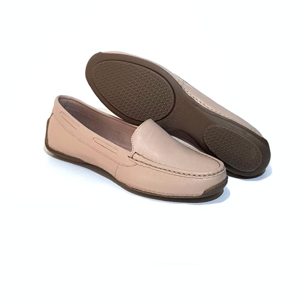 Mocassim Feminino Couro Dockside Liso Moderno Conforto Bege 4