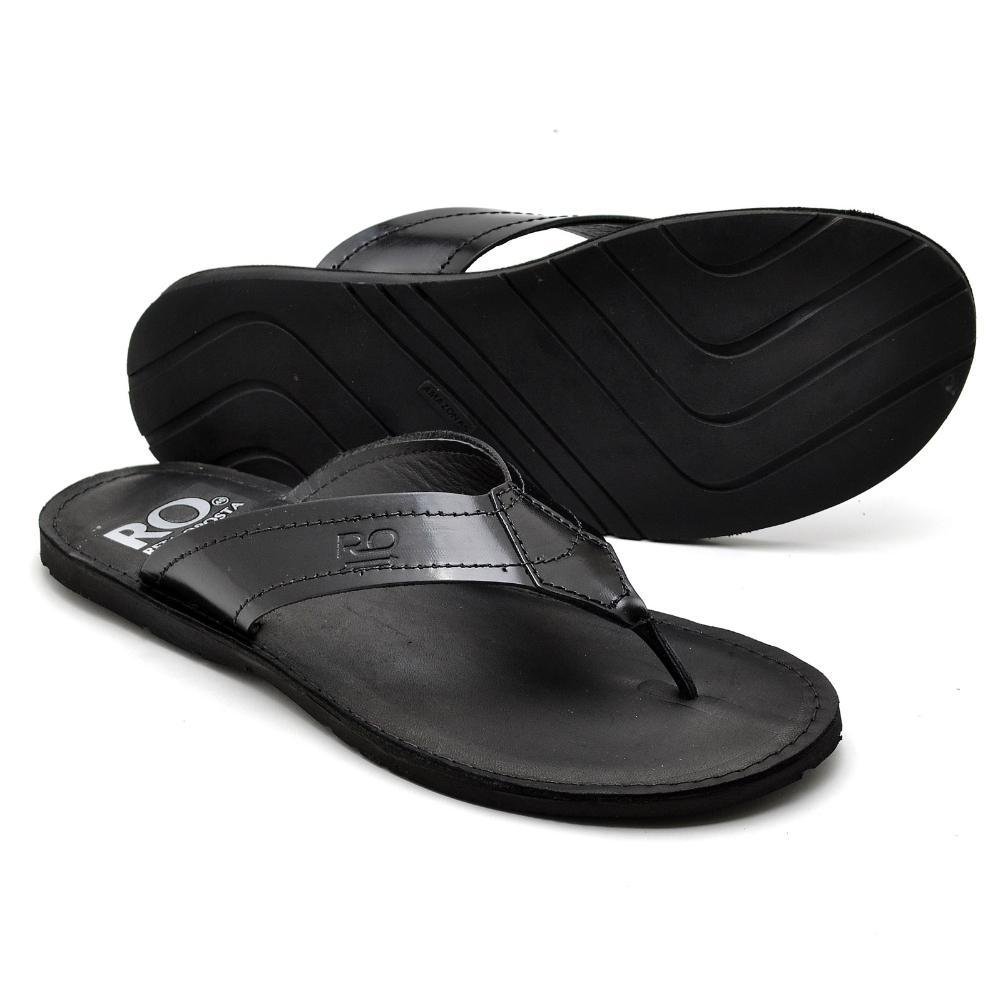 Chinelo Masculino Couro De Dedo Tiras Largas Dia a Dia Preto 4