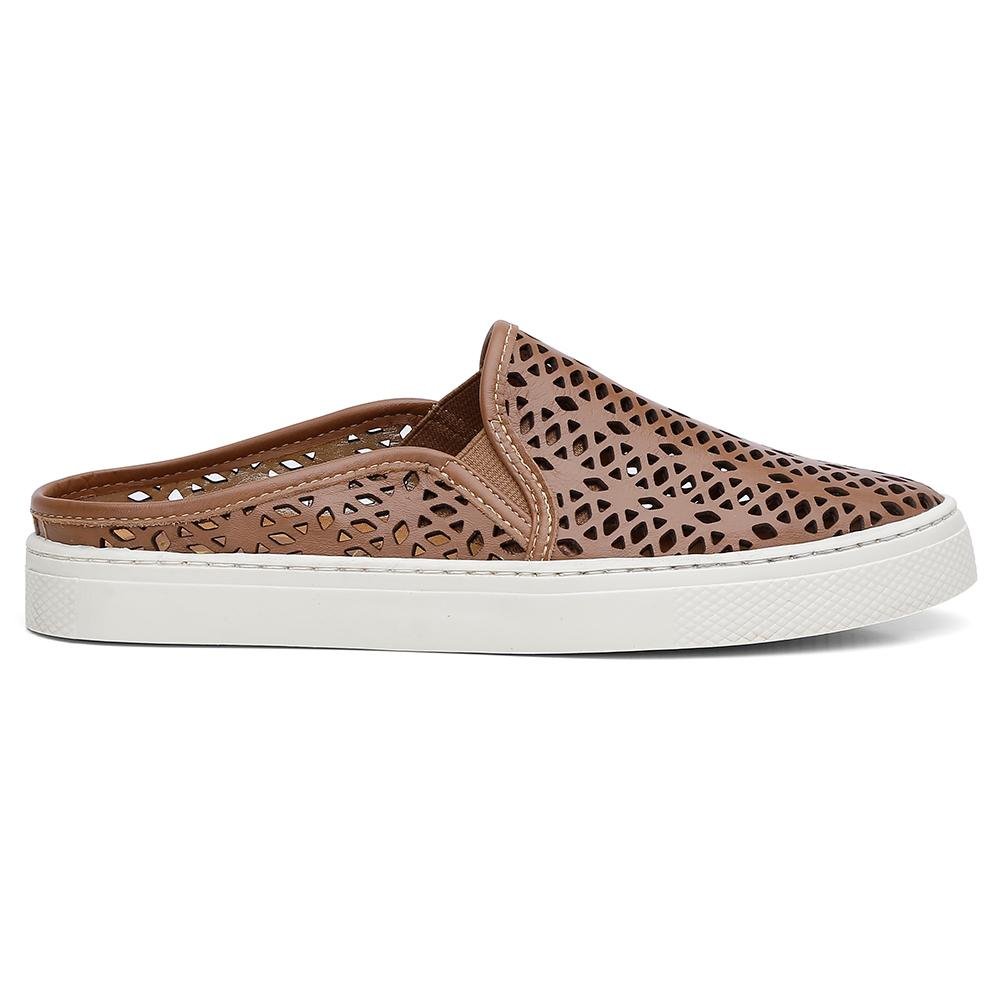 Mule Slip On Feminino Couro Recortes Respirável Leve Marrom 2