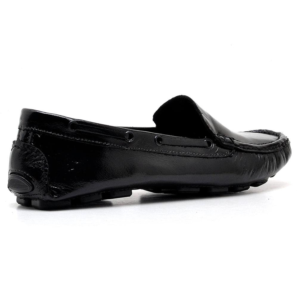 Mocassim Feminino Couro Bico Redondo Verniz Confortável Preto 2