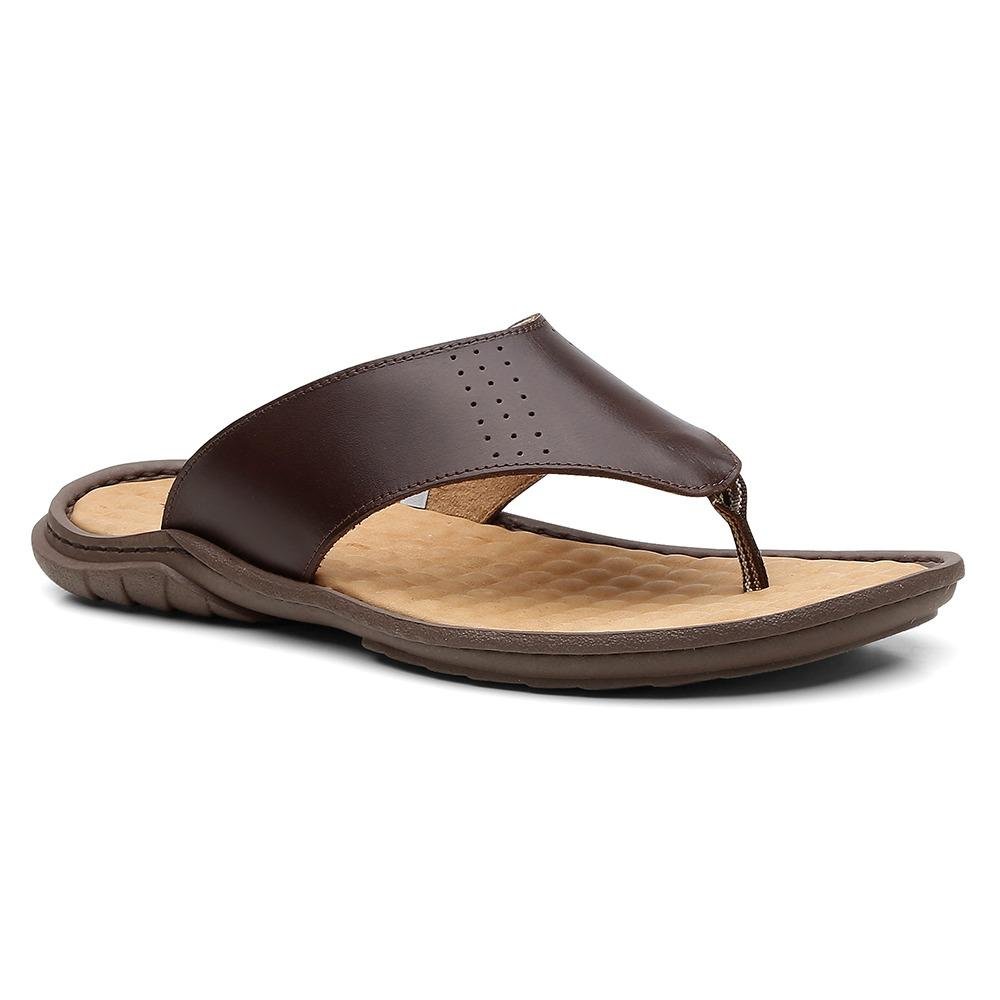 Chinelo Casual Masculino Couro Estilo Despojado Marrom 2