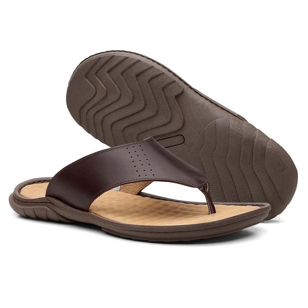 Chinelo Casual Masculino Couro Estilo Despojado Marrom 3