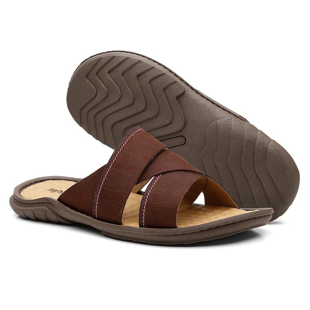 Chinelo Casual Masculino Couro Macio Despojado Versátil Vermelho 3