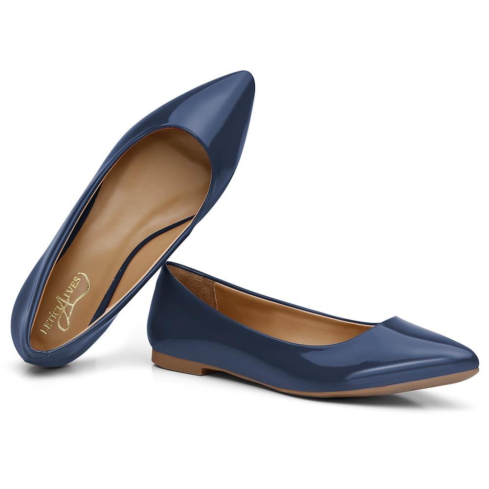 Sapatilha Casual Feminina Verniz Bico Fino Conforto Azul 1