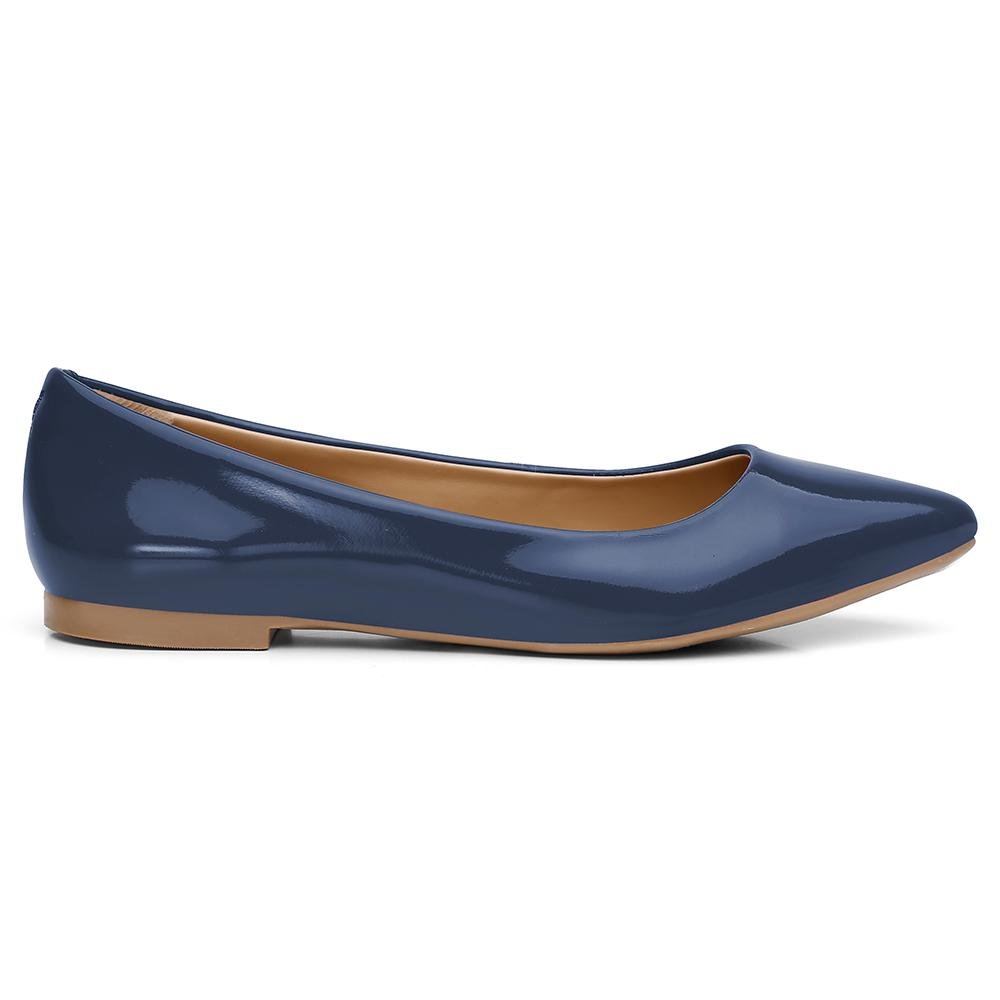 Sapatilha Casual Feminina Verniz Bico Fino Conforto Azul 2