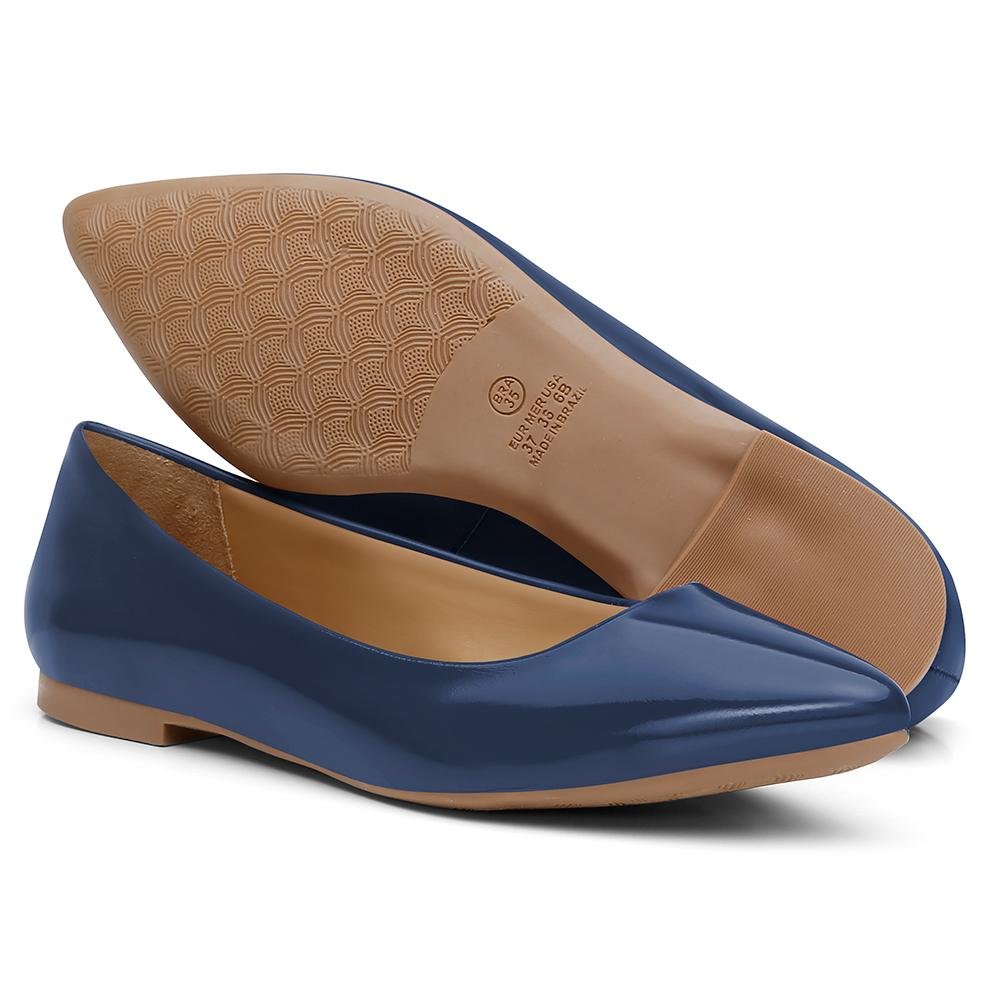 Sapatilha Casual Feminina Verniz Bico Fino Conforto Azul 3