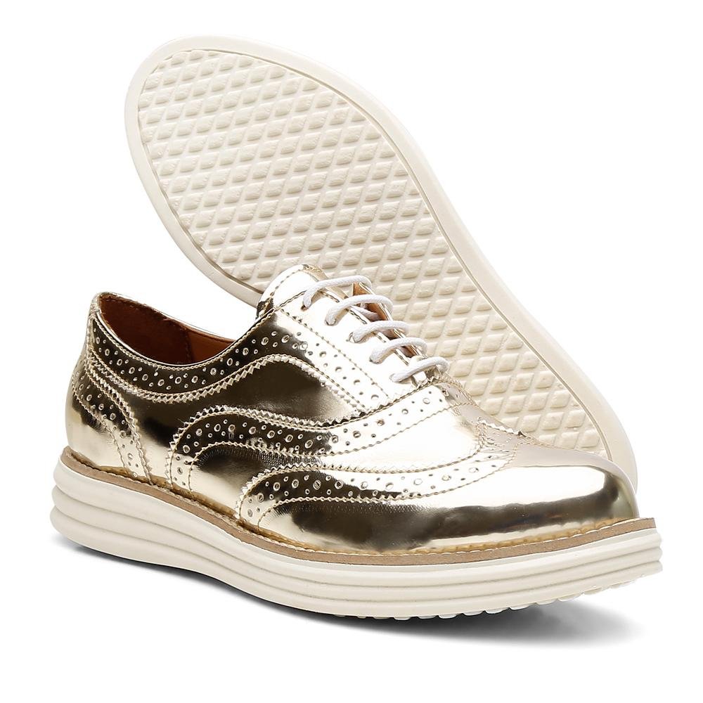Sapato Social Feminino Oxford Confortável Casual Moderno Dourado 3