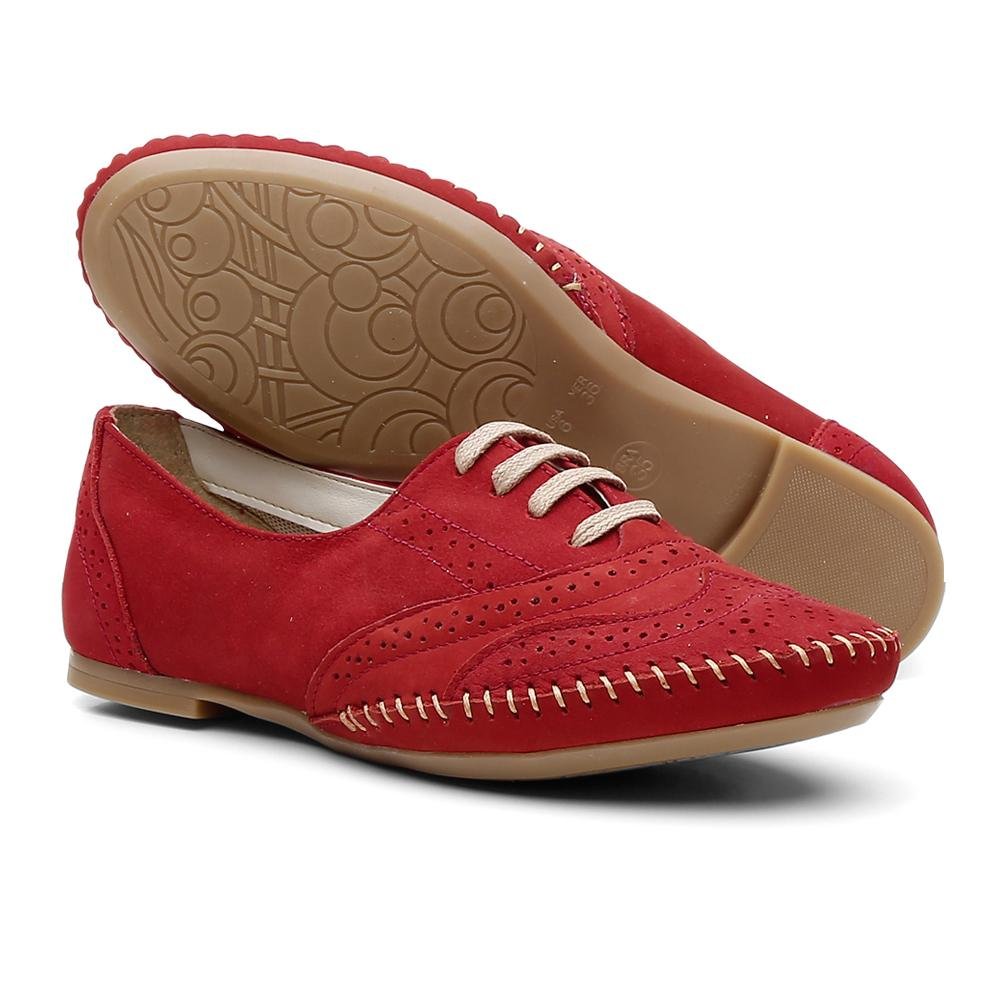 Sapato Social Feminino Oxford Confortável Moderno Casual Vermelho 3