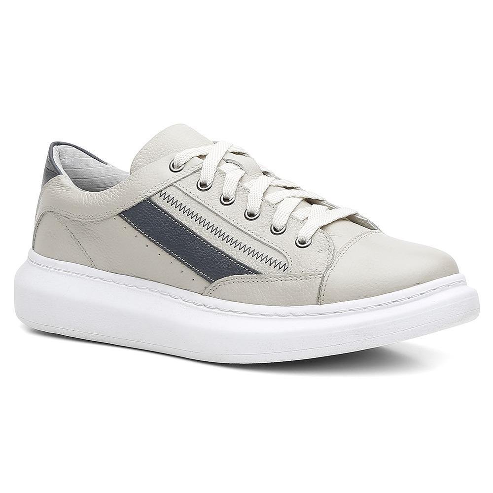 Sapatênis Masculino Couro Confortável Dia a Dia Leve Macio Cinza 2