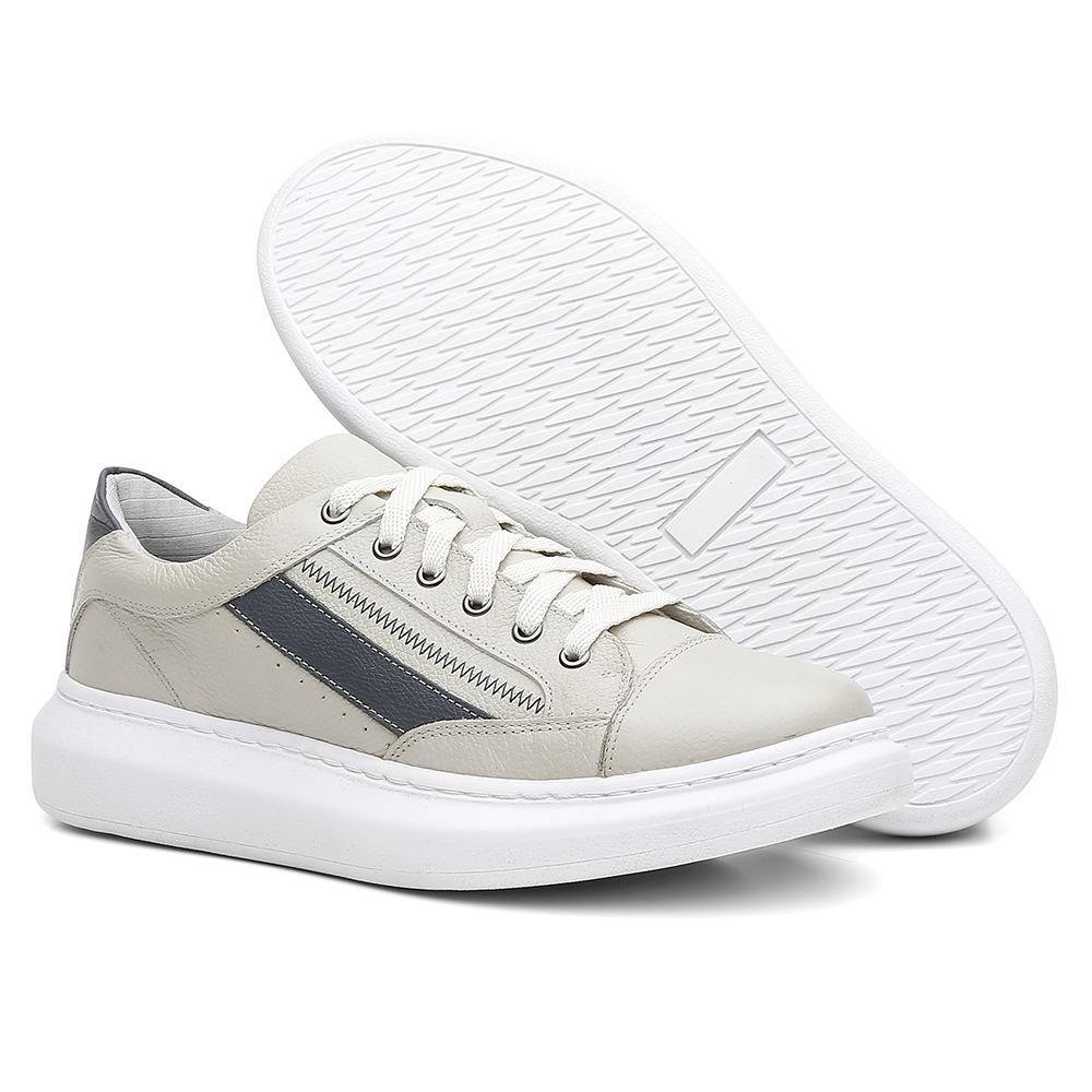 Sapatênis Masculino Couro Confortável Dia a Dia Leve Macio Cinza 3