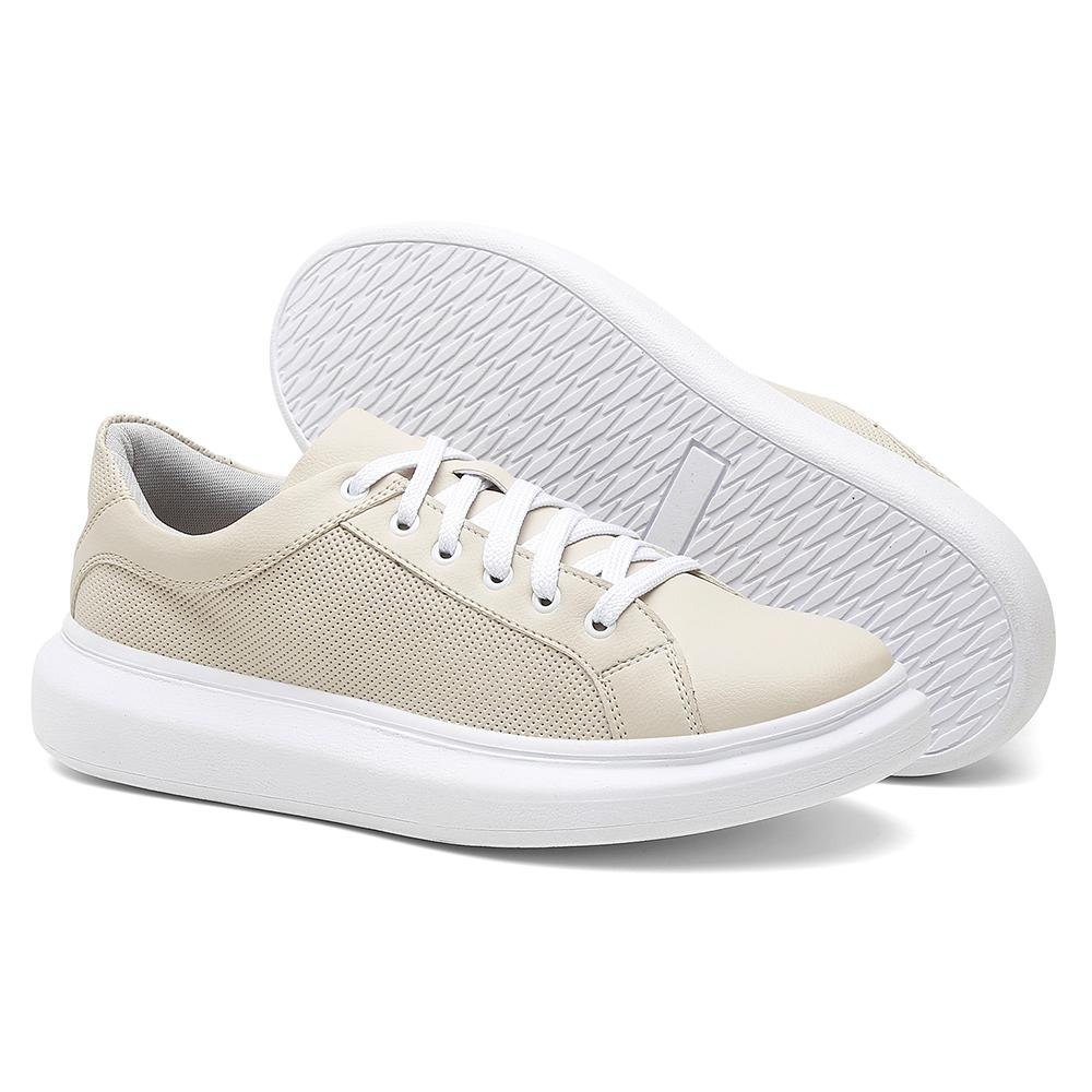 Tênis Masculino Cadarço Flat Dia a Dia Conforto Casual Bege 1