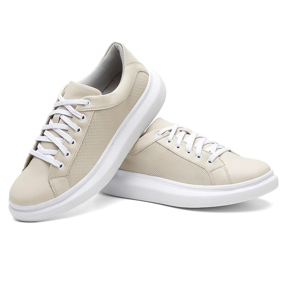 Tênis Masculino Cadarço Flat Dia a Dia Conforto Casual Bege 2