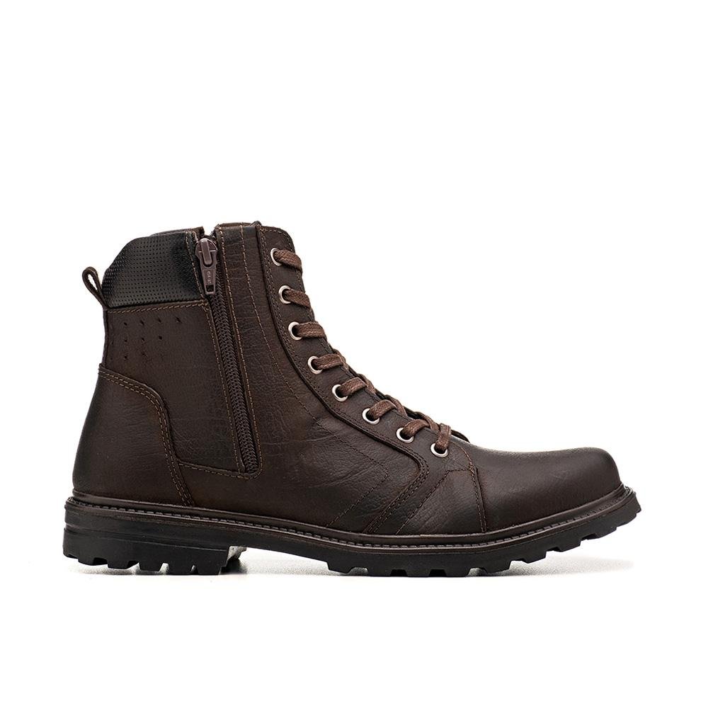 Bota Casual Masculina Couro Cadarço Cano Médio Moderna Marrom 2
