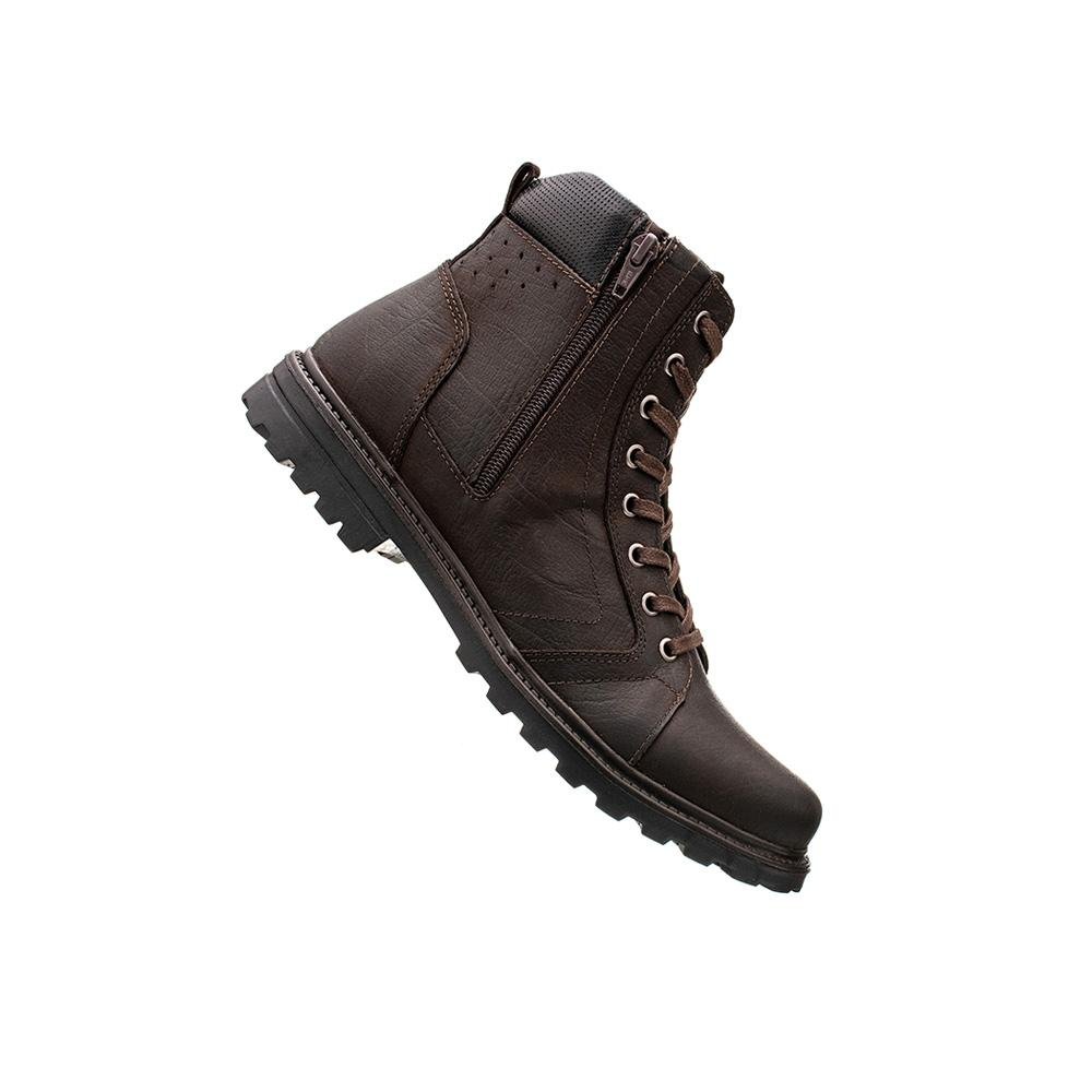 Bota Casual Masculina Couro Cadarço Cano Médio Moderna Marrom 3