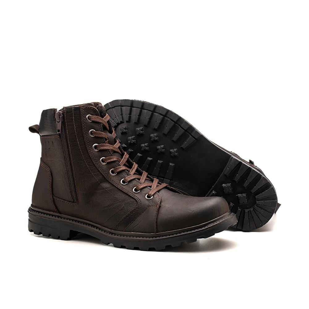 Bota Casual Masculina Couro Cadarço Cano Médio Moderna Marrom 4