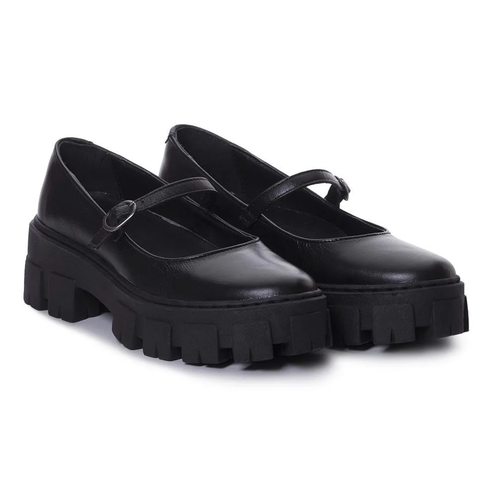 Mocassim Feminino Tratorado Couro Fivela Moderno Casual Preto 2