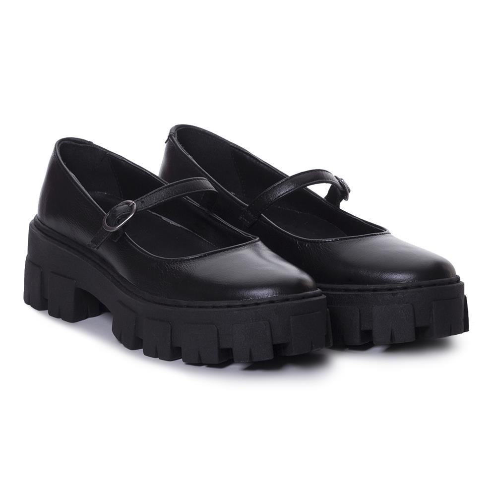 Mocassim Feminino Tratorado Couro Fivela Moderno Casual Preto 2
