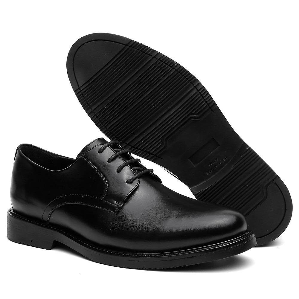 Sapato Oxford Casual Masculino Couro Cadarço Moderno Preto 3