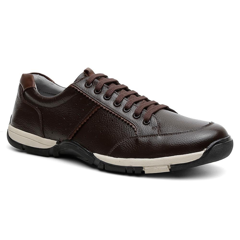 Sapatênis Casual Masculino Couro Cadarço Moderno Estilo Marrom 2