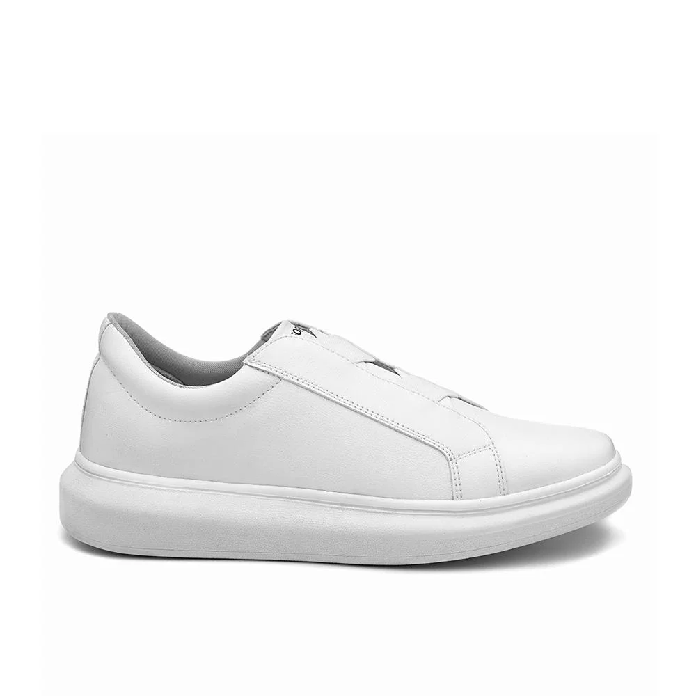 Tênis Casual Masculino Slip On Solado Flat Conforto Macio Branco 3