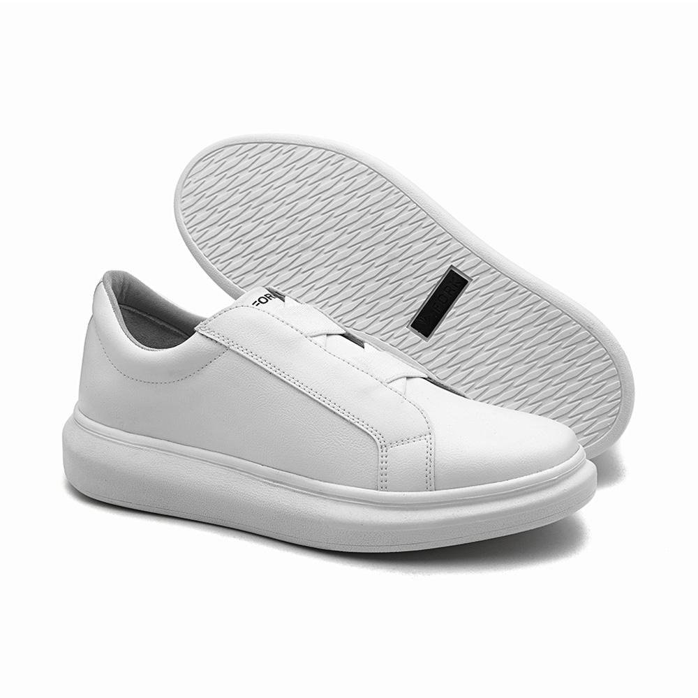 Tênis Casual Masculino Slip On Solado Flat Conforto Macio Branco 4