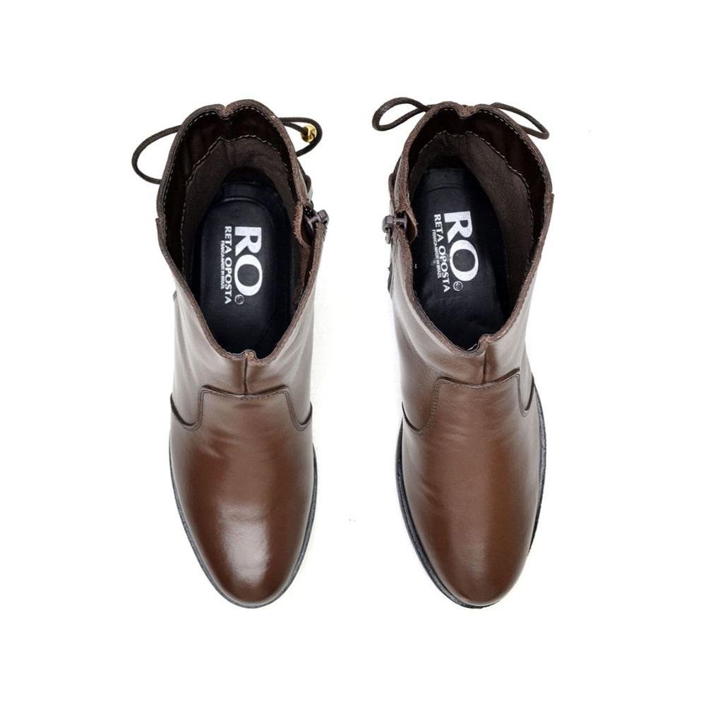 Bota Casual Feminina Couro Cano Curto Bico Redondo Moderna Marrom 2