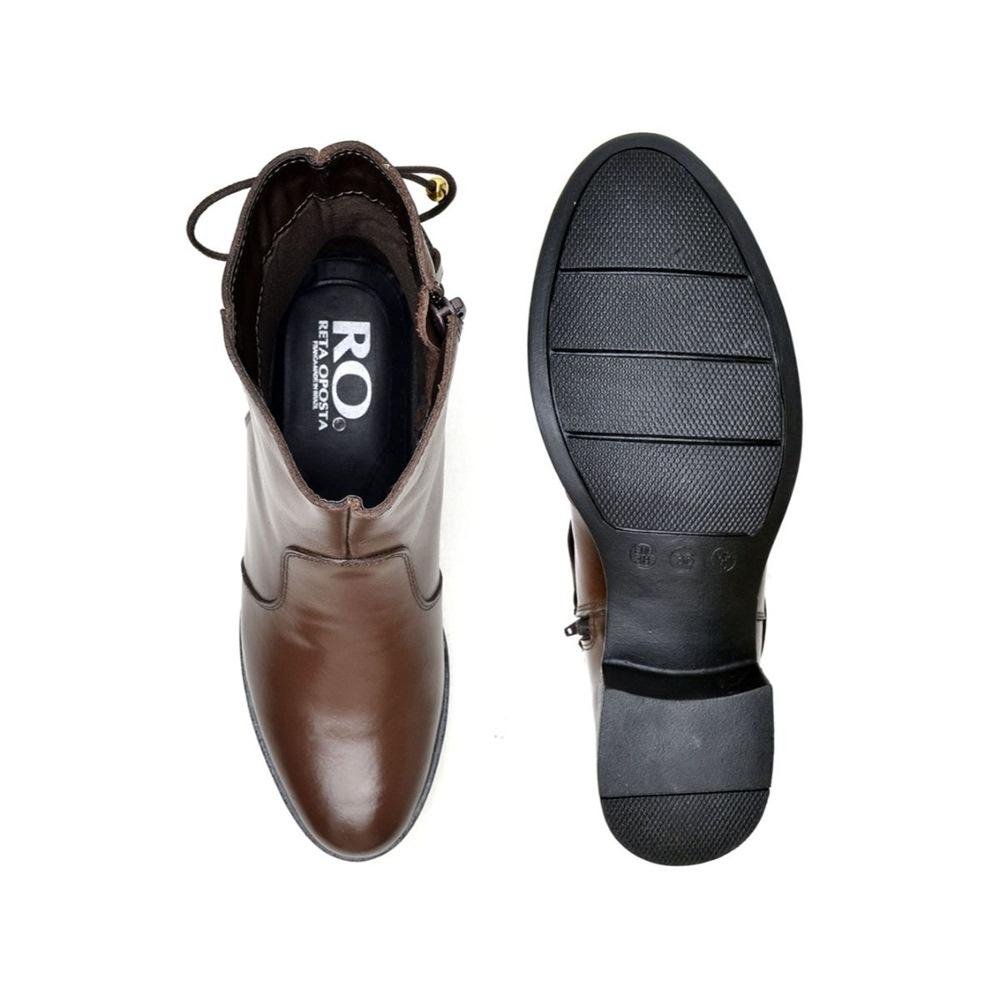 Bota Casual Feminina Couro Cano Curto Bico Redondo Moderna Marrom 3