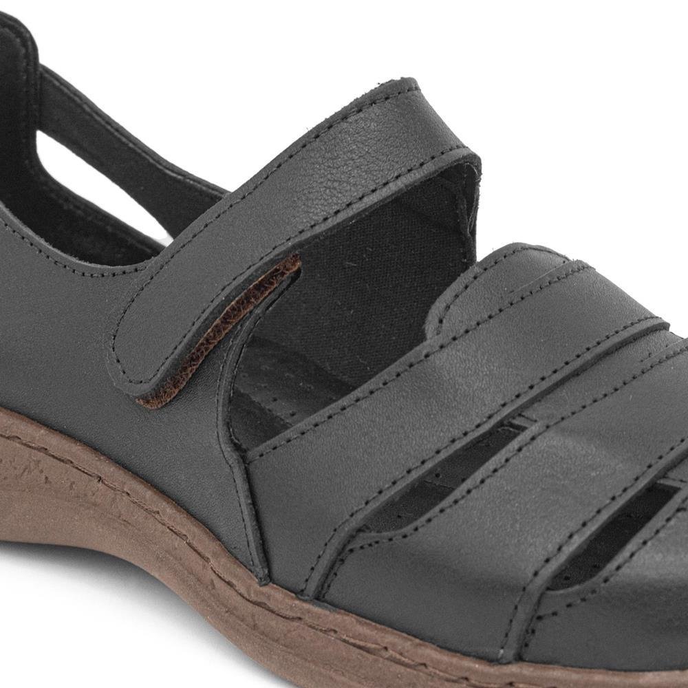 Sandália Feminina Couro Tiras Confortável Dia a Dia Preto 3