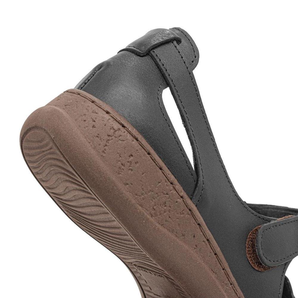 Sandália Feminina Couro Tiras Confortável Dia a Dia Preto 4