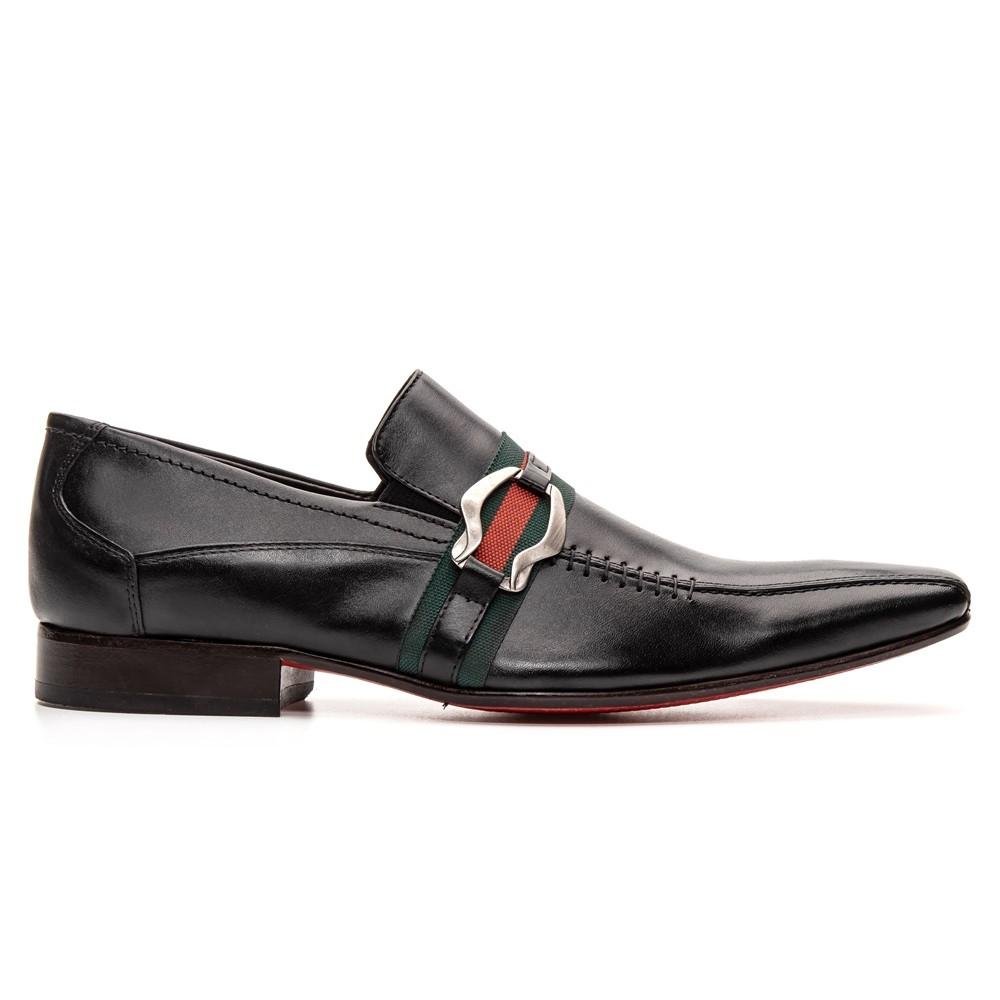 Sapato Social Masculino Couro Fivela Calce Fácil Elegante Preto 2