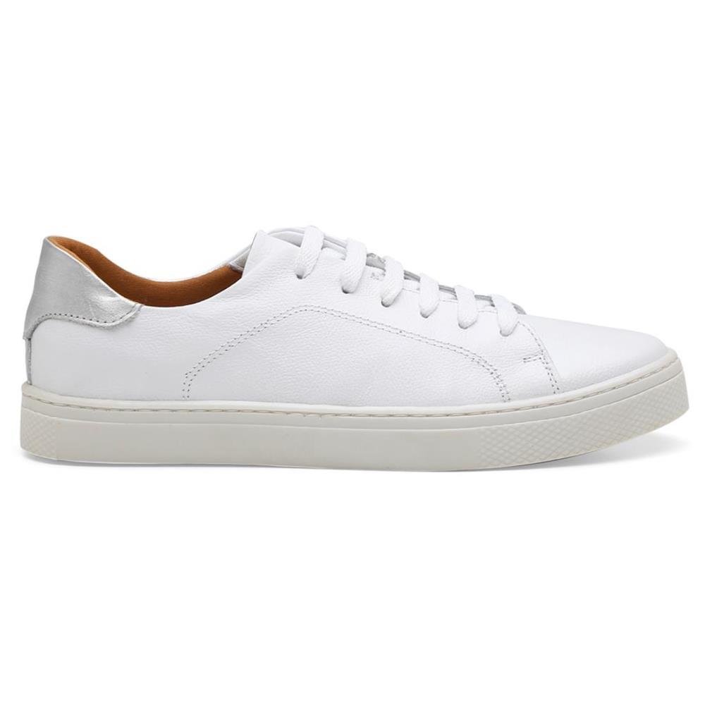 Tênis Casual Feminino Couro Detalhe Metalizado Conforto Branco 2