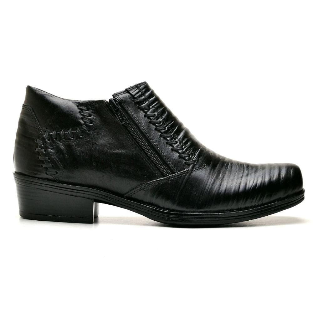Bota Masculina Couro Cano Curto Zíper Bico Quadrado Conforto Preto 2